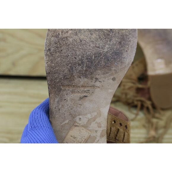 Sigerson Morrison Sandals Womens 7 Brown Suede Alysa Thong Fringe Buckle Flats - Picture 8 of 8